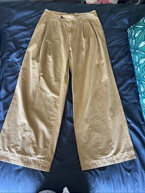 Free People Wide Leg Camel Pants - High Waist Double Pleated Trousers